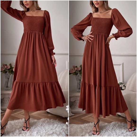 Boho Puff Sleeve Minimalist Ruffle Maxi Dress - Picture 9 of 11